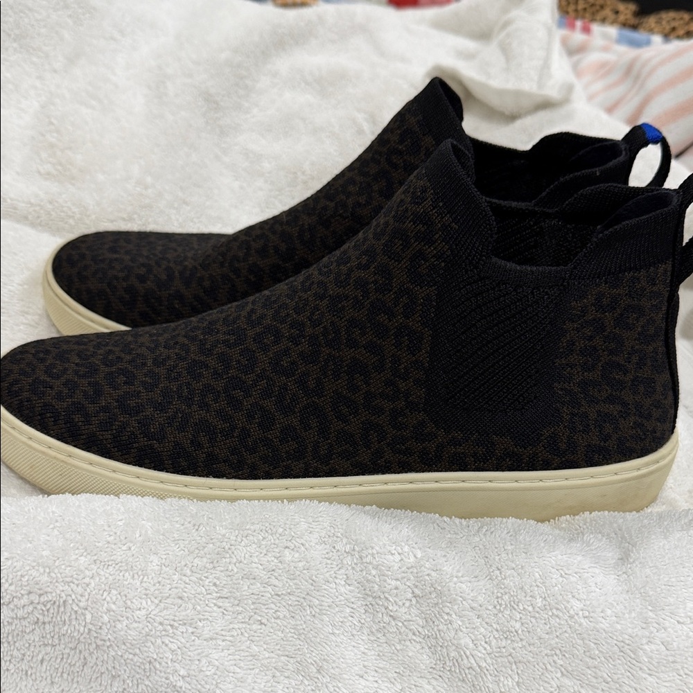 Rothy's Black and Brown Leopard Slip-On Ankle Sneakers
